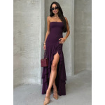 Matronly Off - the - Shoulder Sleeveless Solid Color Sexy Ruffle Dress