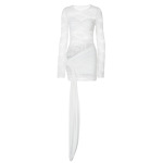 Round - Neck Lace - Spliced Flowing - Ribbon Long - Sleeve Dress
