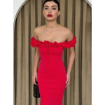 Ruffled - Trim Ruched Lace - Up Slim Fit Bandeau Dress