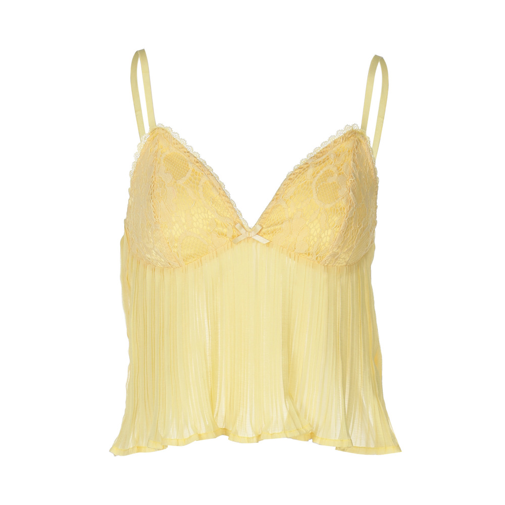Silk Pleated Lace - Trimmed Sexy Cami Tank Top