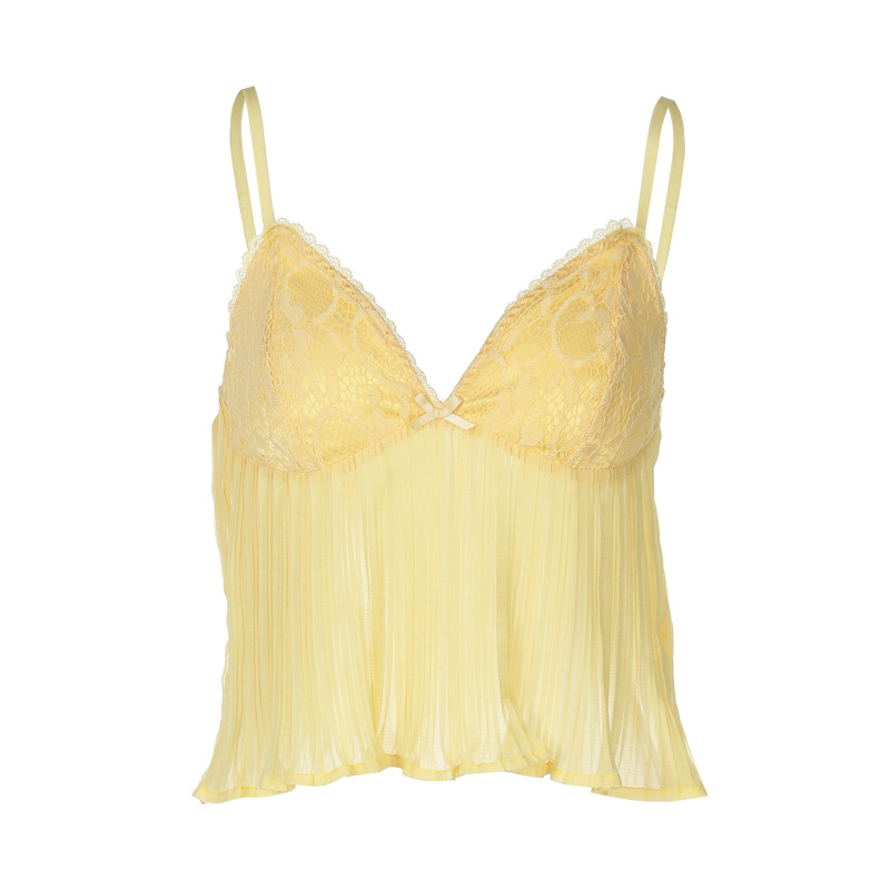 Silk Pleated Lace - Trimmed Sexy Cami Tank Top