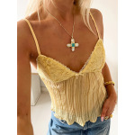 Silk Pleated Lace - Trimmed Sexy Cami Tank Top