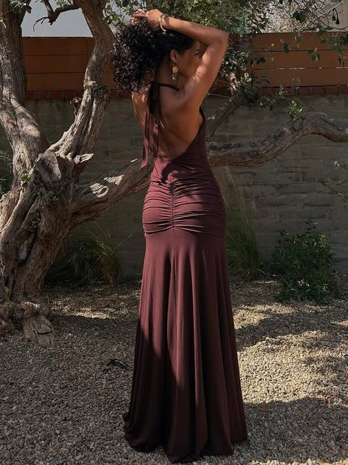 Sleeveless Hollow - out Slim Fit Long Split Halter Dress