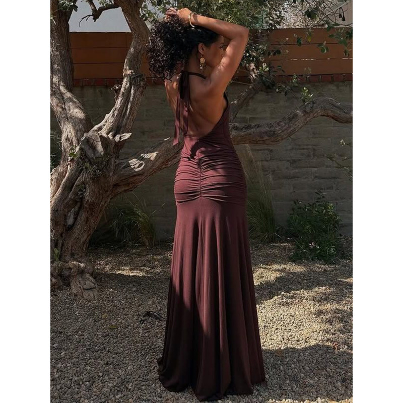 Sleeveless Hollow - out Slim Fit Long Split Halter Dress