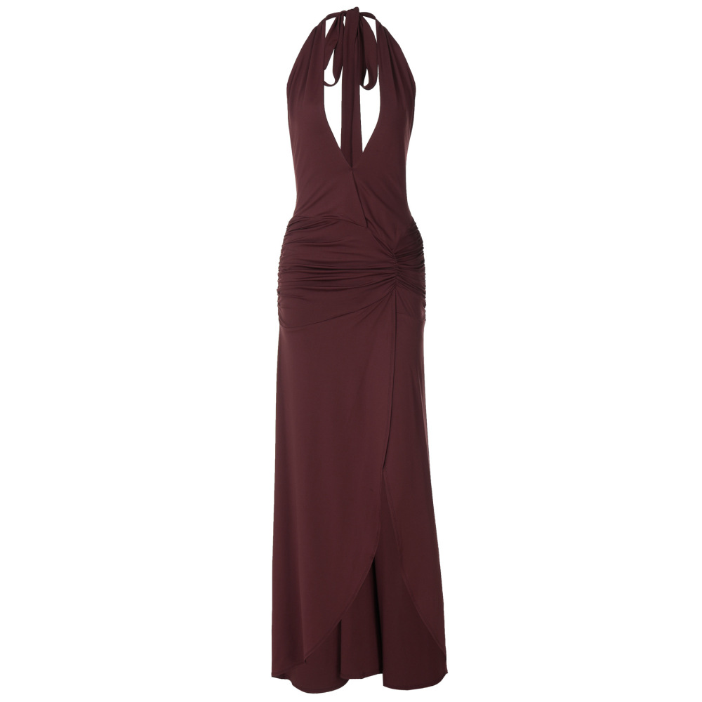 Sleeveless Hollow - out Slim Fit Long Split Halter Dress
