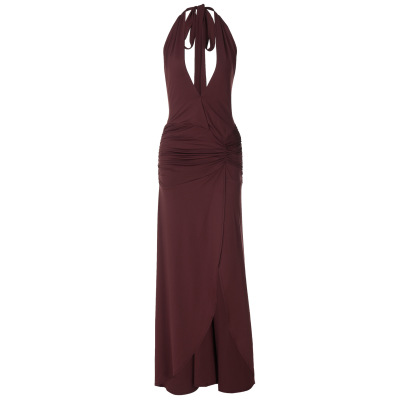 Sleeveless Hollow - out Slim Fit Long Split Halter Dress 01