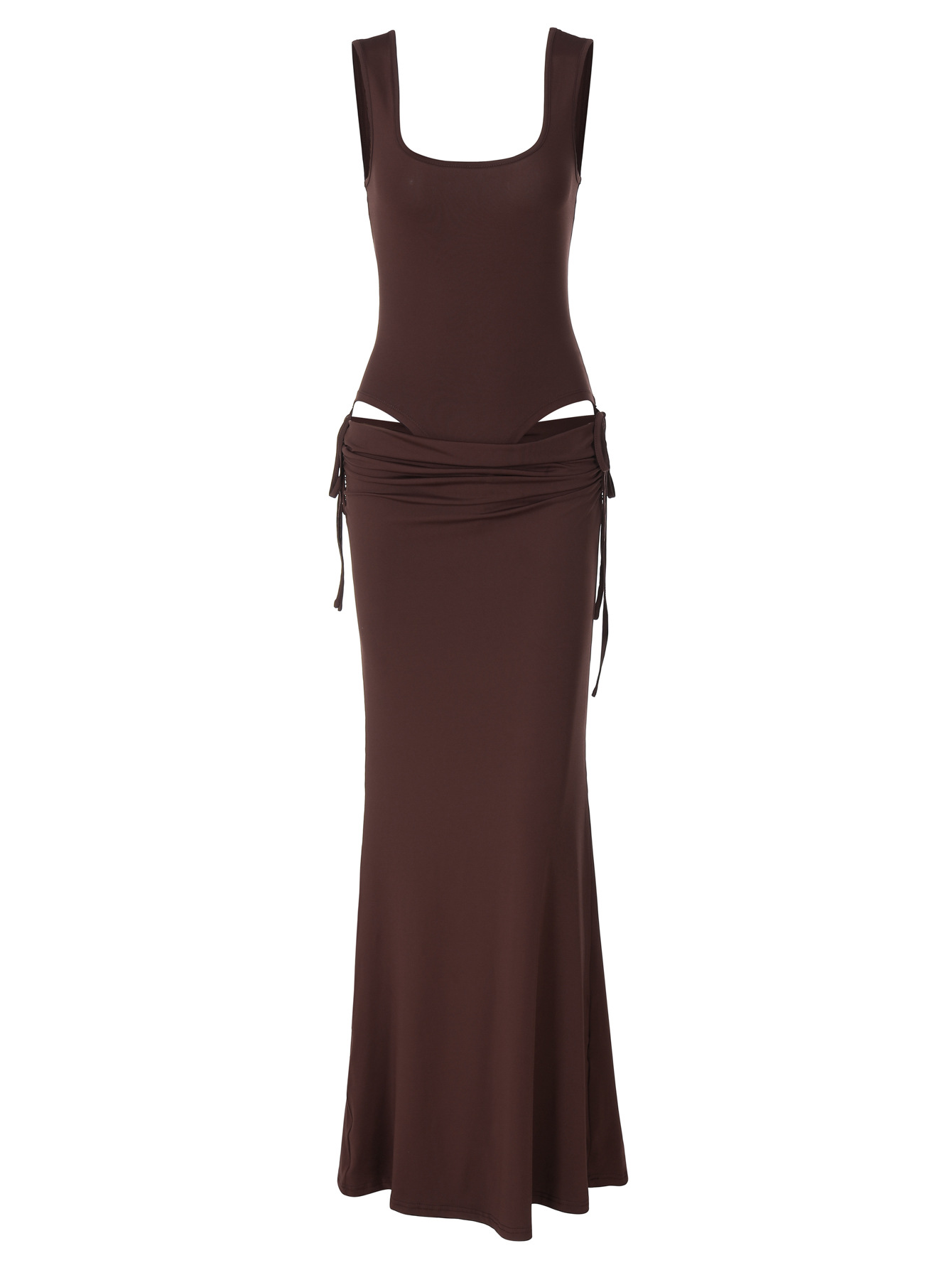 Sleeveless Jumpsuit Slim - Fit Pleated Tie - on Long Dress Set