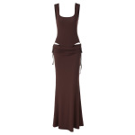 Sleeveless Jumpsuit Slim - Fit Pleated Tie - on Long Dress Set