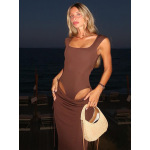 Sleeveless Jumpsuit Slim - Fit Pleated Tie - on Long Dress Set