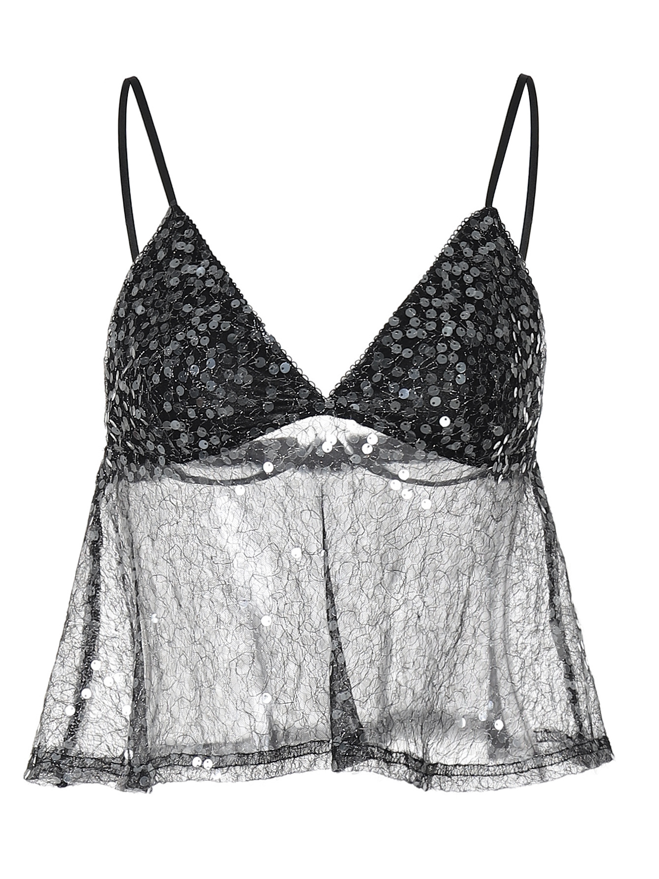 Spliced Mesh Sequin Crop Halter Top