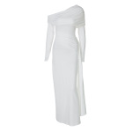 Slit - Collar Bodycon Sheath Dress with Ribbon