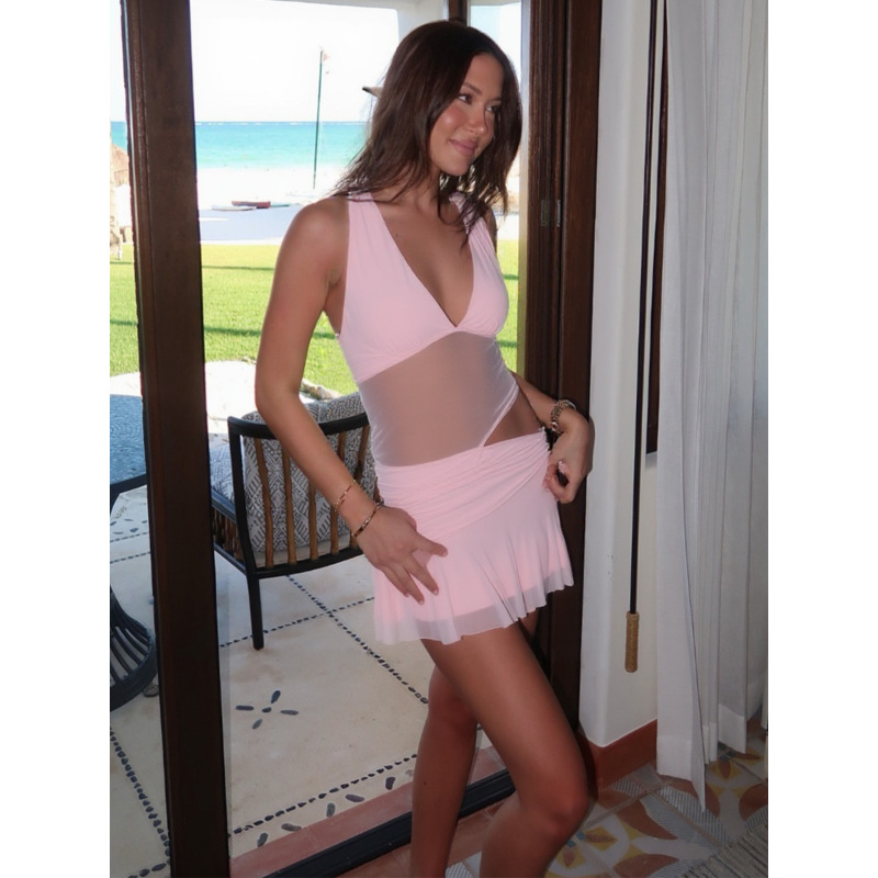 Mesh Hollow - out Bodycon Cropped Dress