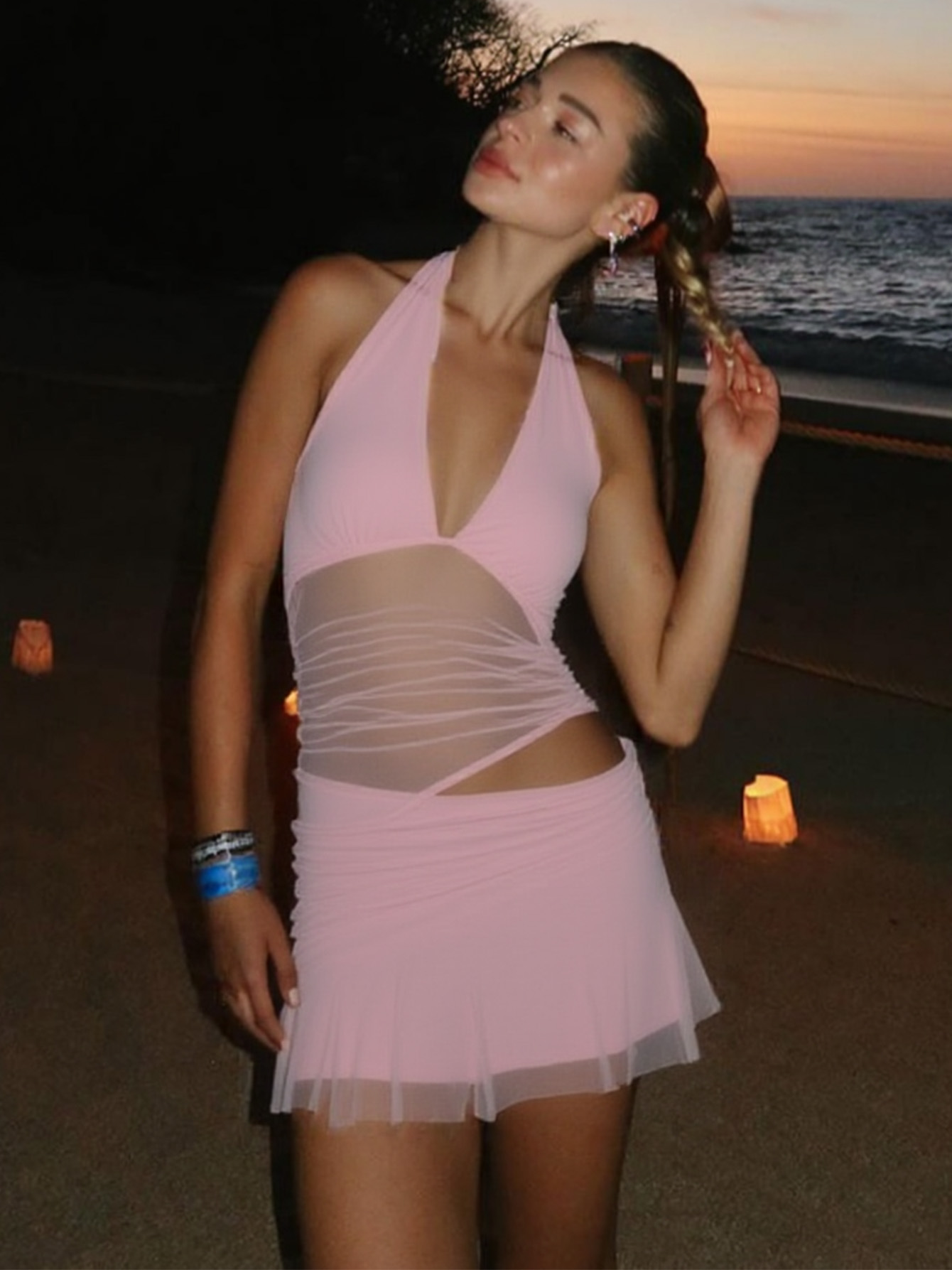 Mesh Hollow - out Bodycon Cropped Dress