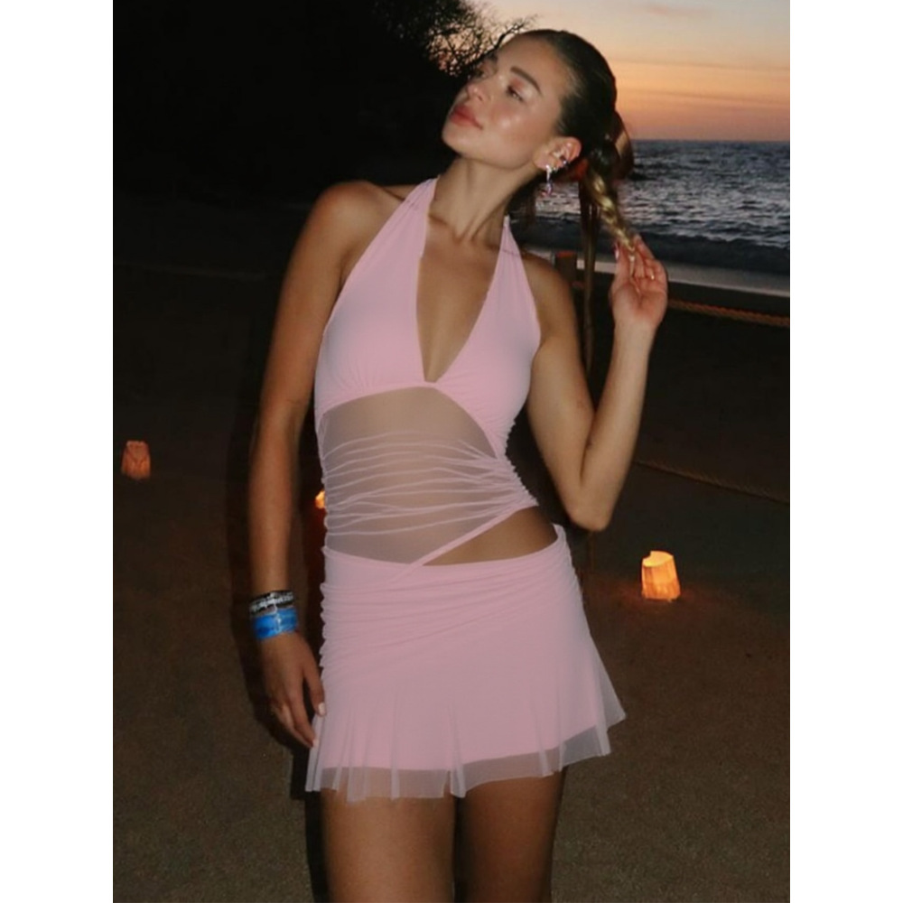 Mesh Hollow - out Bodycon Cropped Dress