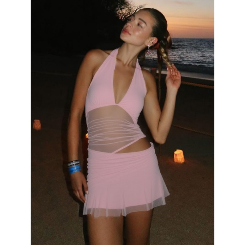 Mesh Hollow - out Bodycon Cropped Dress