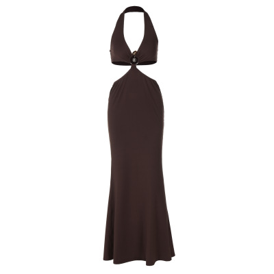 Straps - on Circular - trim Fitted Long Wrap - cami Dress 01