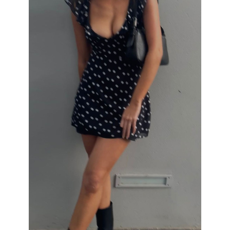Polka - Dot V - neck Chiffon Short Sexy Dress