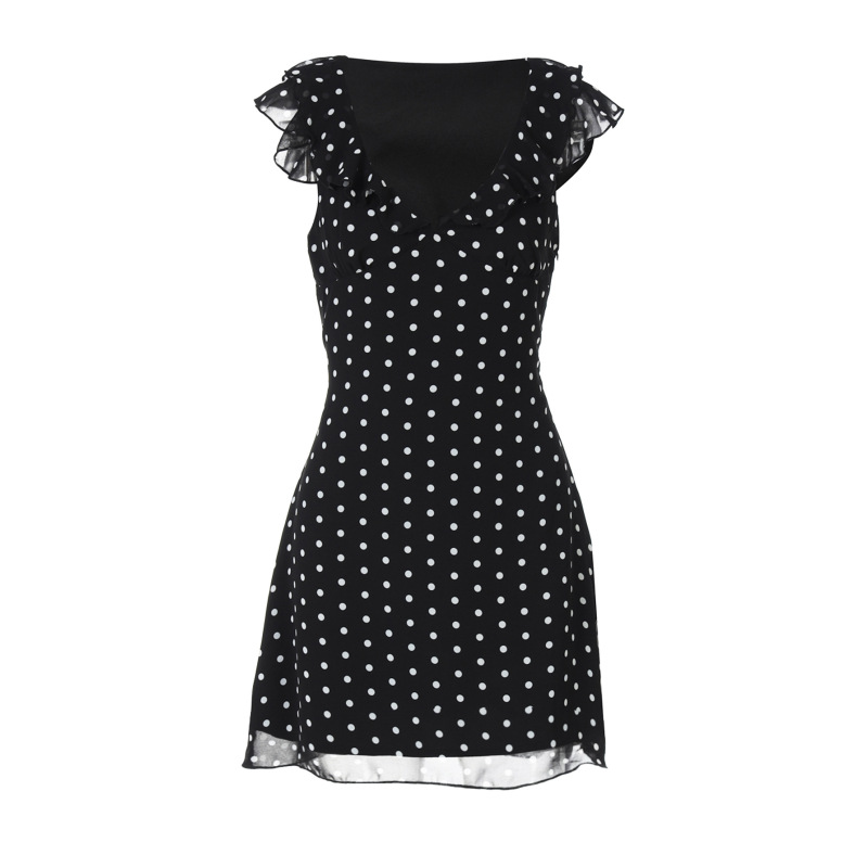 Polka - Dot V - neck Chiffon Short Sexy Dress