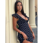 Polka - Dot V - neck Chiffon Short Sexy Dress