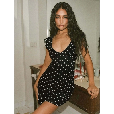 Polka - Dot V - neck Chiffon Short Sexy Dress 02