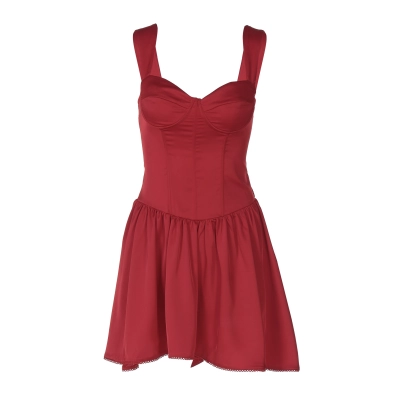 Strappy Boned Waist - cinched Solid - color Short Sleeveless Dress 01