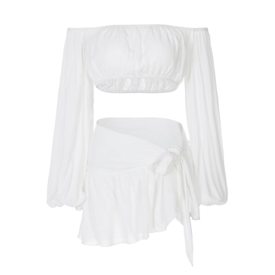 Off - The - Shoulder Corset Top & Mini Skirt Set 01