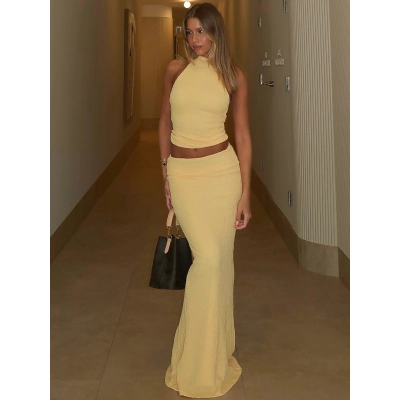 Solid Color Slim Fit Dress Set 02