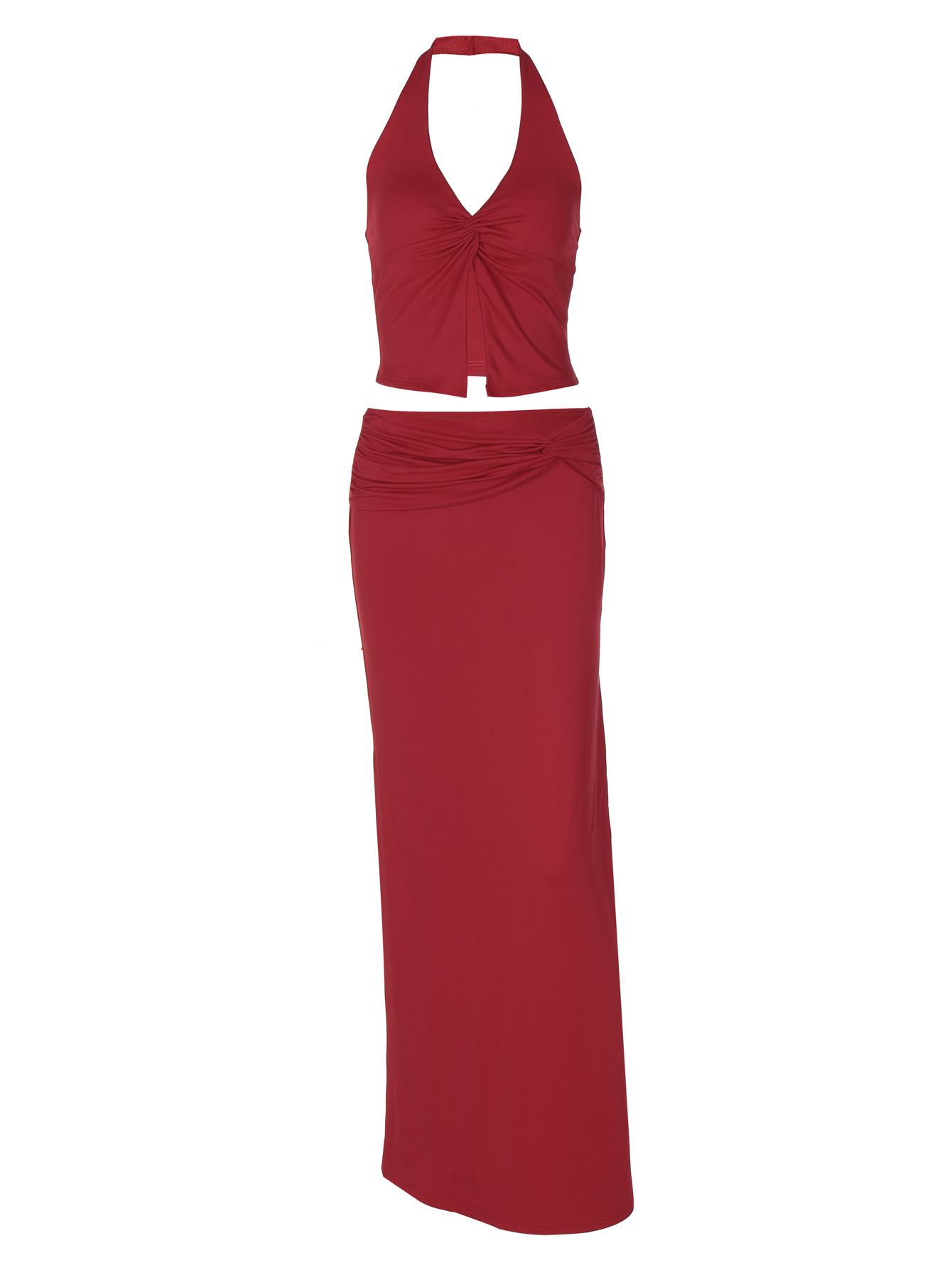 Off - the - Shoulder Crop Top & High - Waisted Split Maxi Dress Set