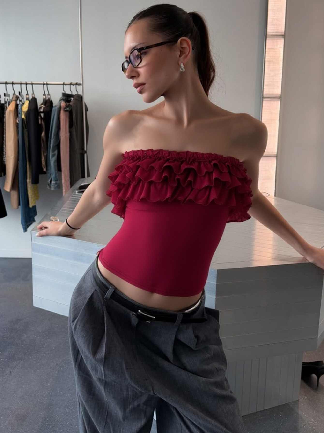 Off Shoulder Ruffled Wrap Top