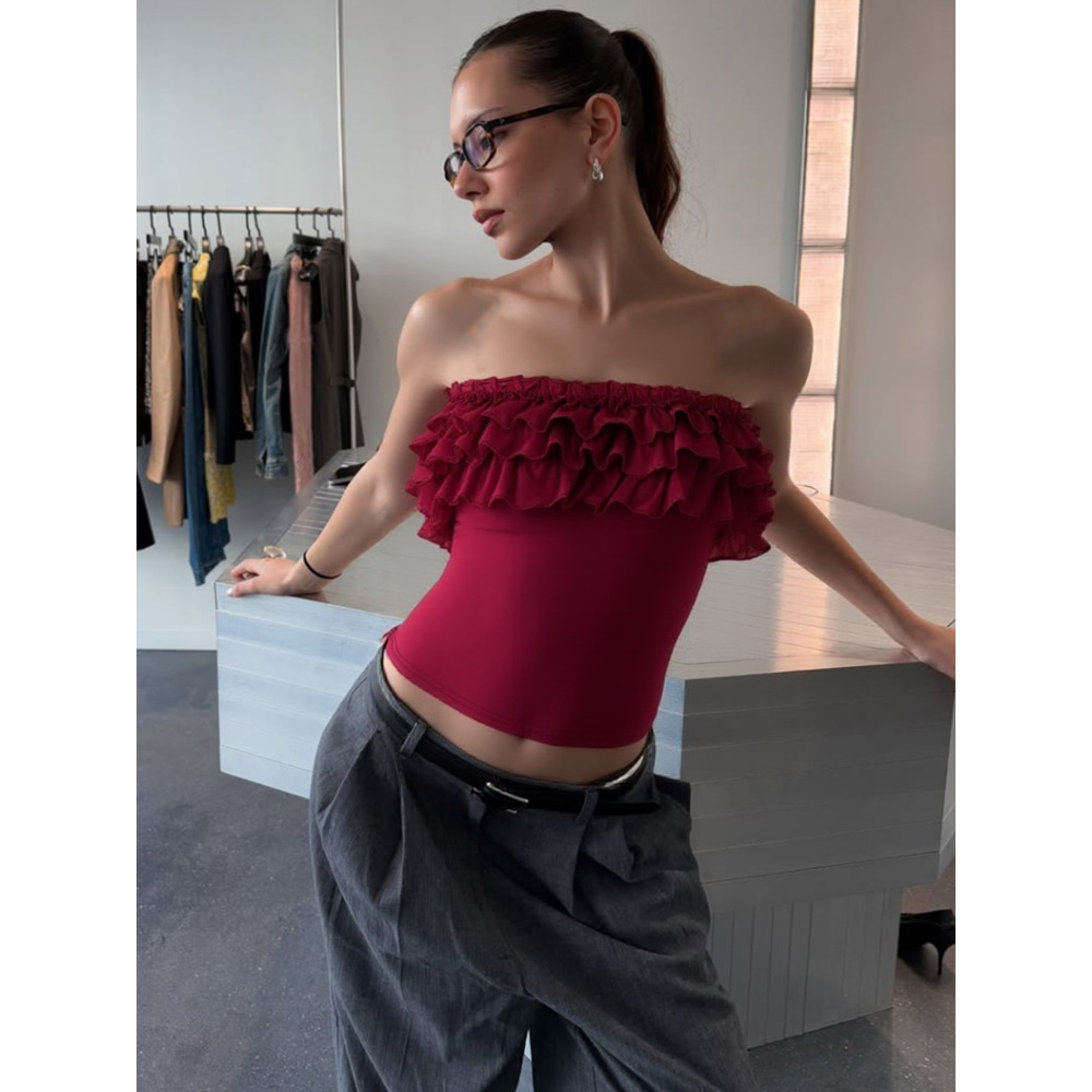 Off Shoulder Ruffled Wrap Top