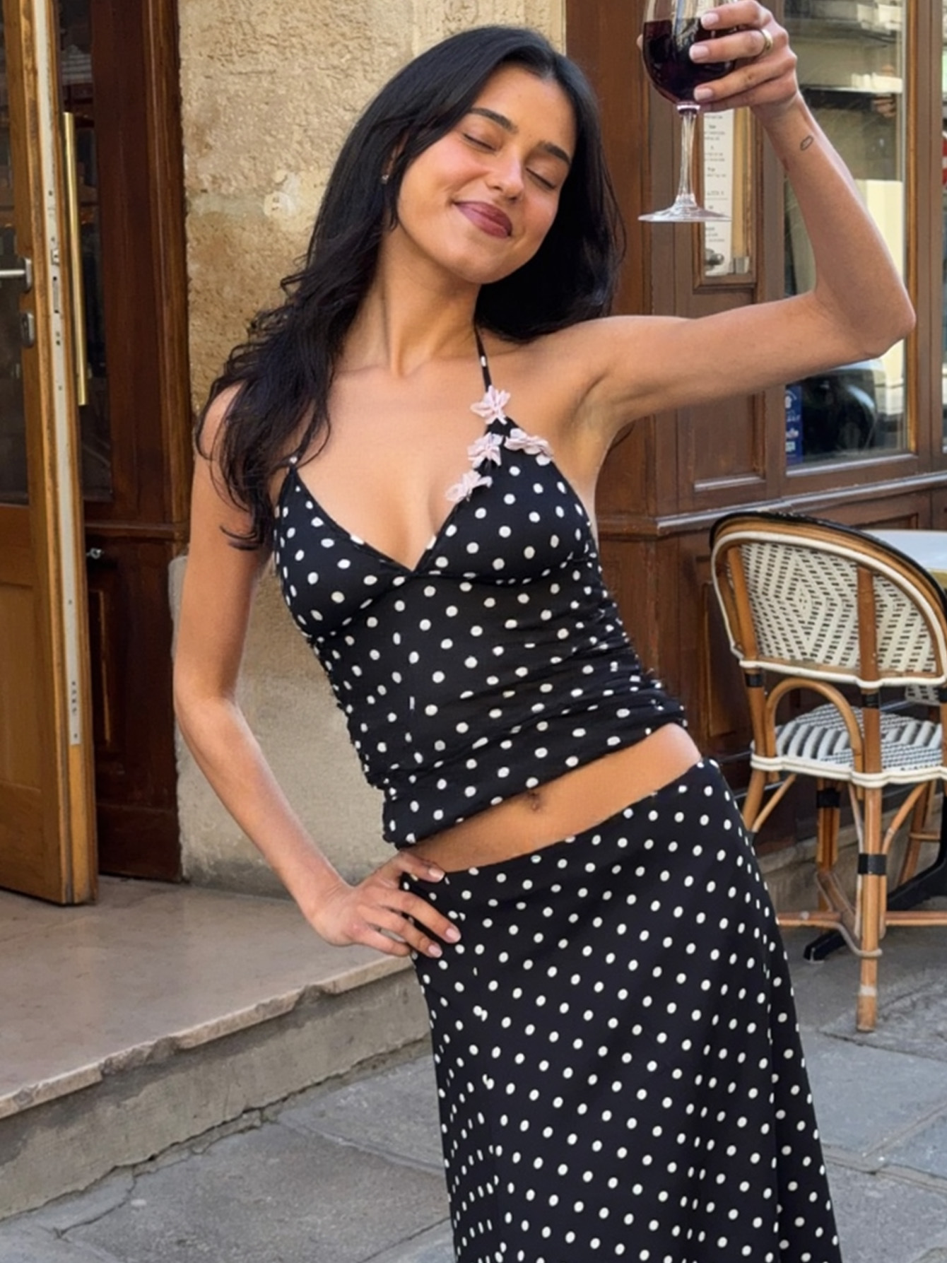 See - Through Backless Polka - Dot Spliced Cami Tank Top