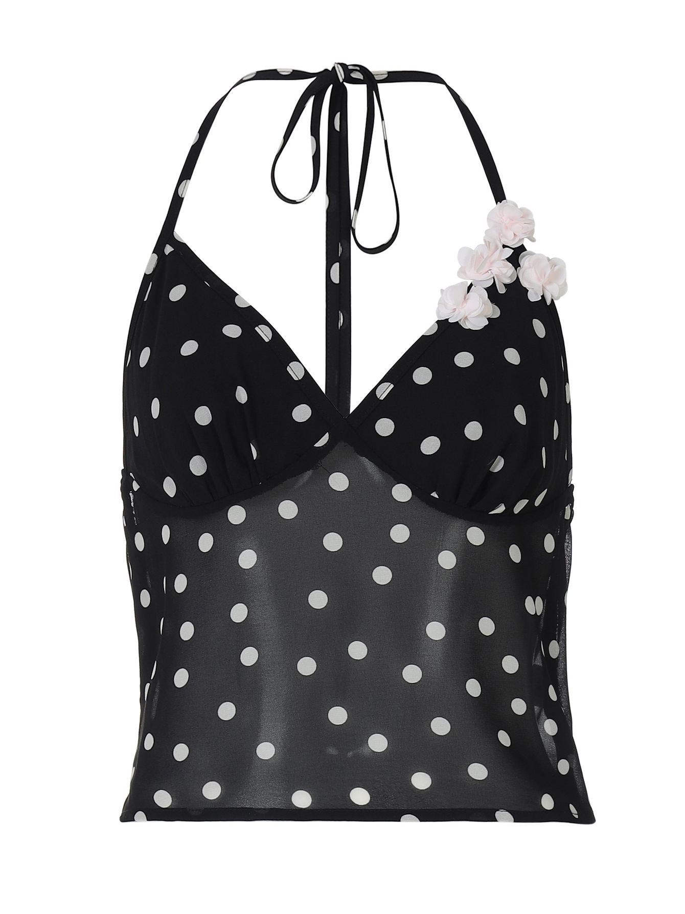 See - Through Backless Polka - Dot Spliced Cami Tank Top