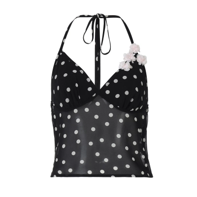 See - Through Backless Polka - Dot Spliced Cami Tank Top 01