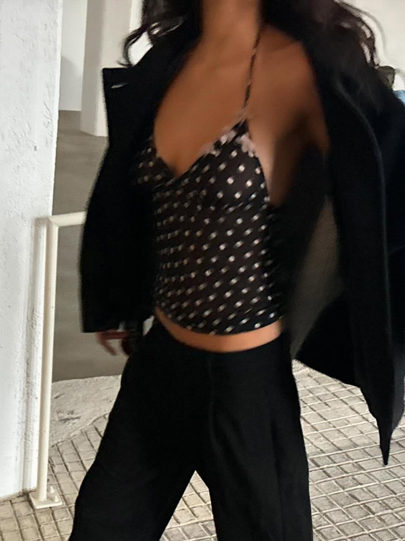 See - Through Backless Polka - Dot Spliced Cami Tank Top