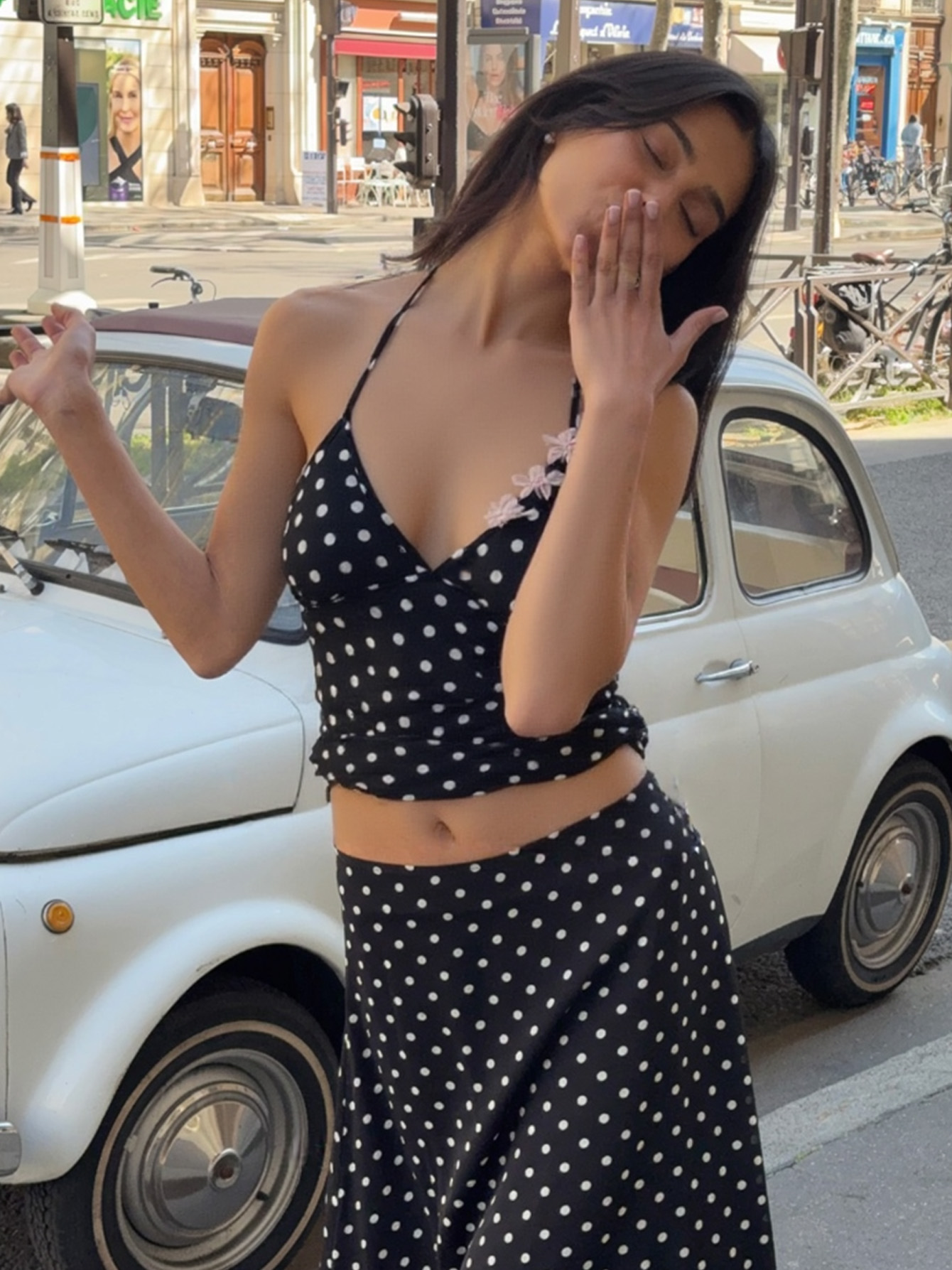 See - Through Backless Polka - Dot Spliced Cami Tank Top