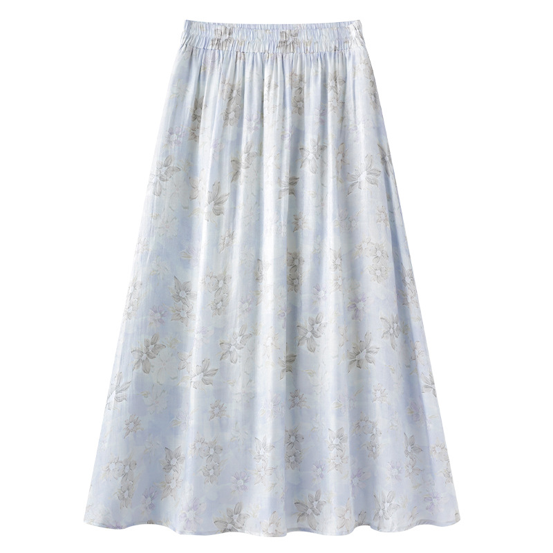 Pleated Floral Midi Skirt with Flowing Drape