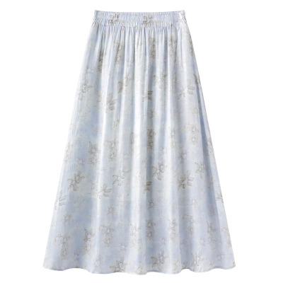 Pleated Floral Midi Skirt with Flowing Drape 02