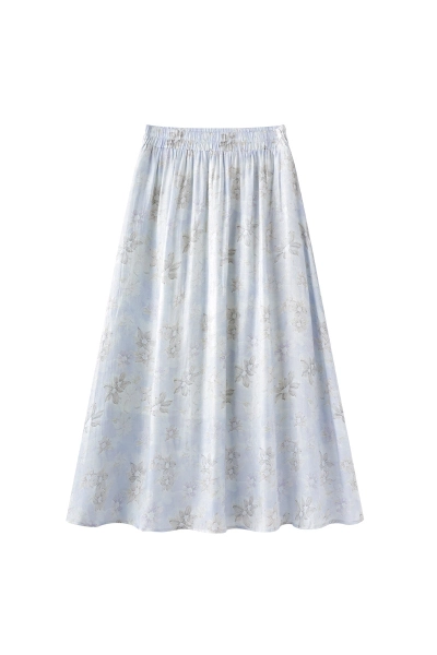 Pleated Floral Midi Skirt with Flowing Drape 02