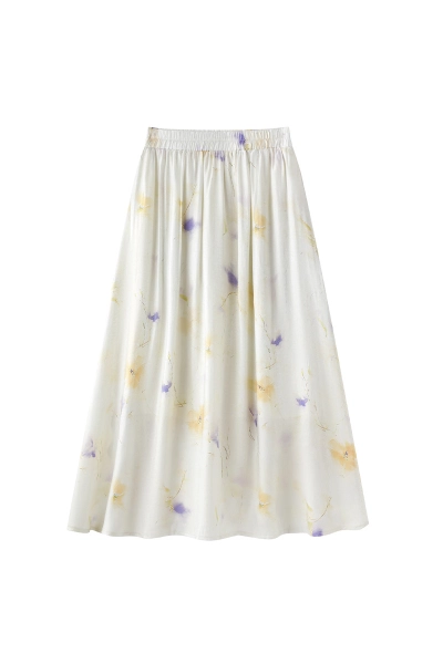 Pleated Floral Midi Skirt with Flowing Drape 01