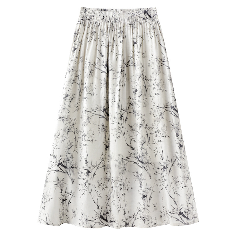 Pleated Floral Midi Skirt with Flowing Drape