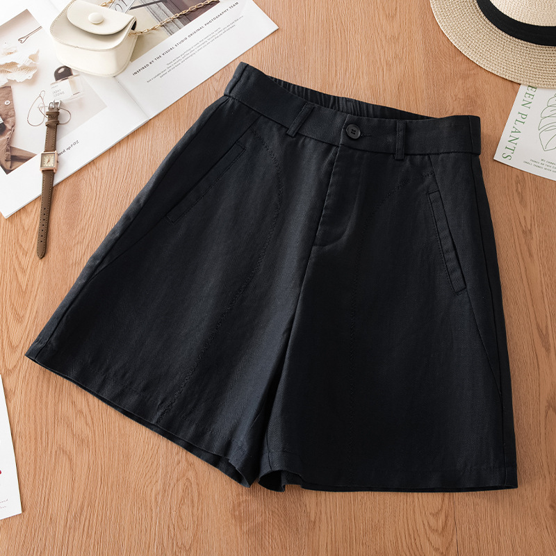 Tencel Linen Casual Straight - Leg Wide - Leg Shorts