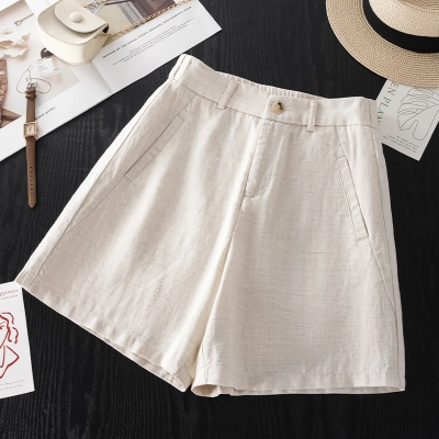 Tencel Linen Casual Straight - Leg Wide - Leg Shorts 01