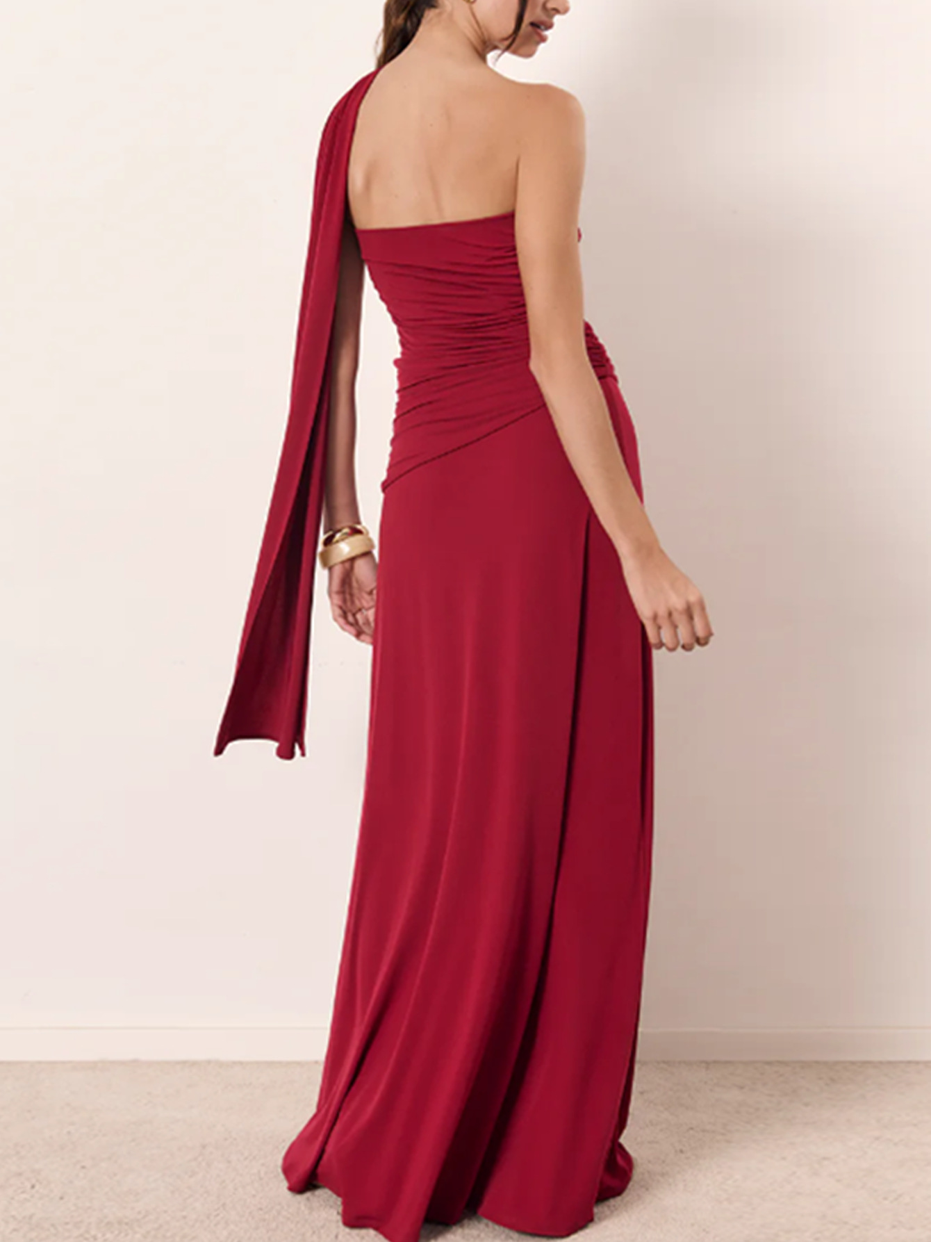 Solid Color Strapless Spliced Flowing Ribbon Long Dress
