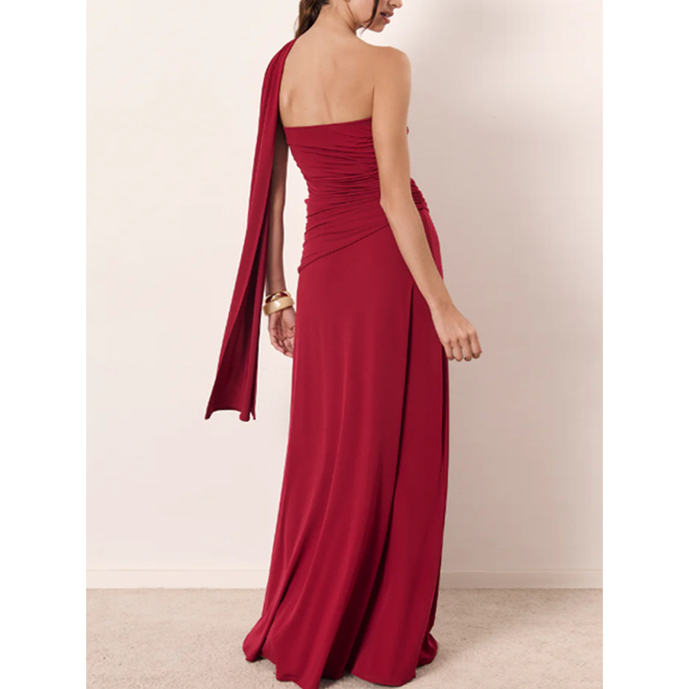 Solid Color Strapless Spliced Flowing Ribbon Long Dress