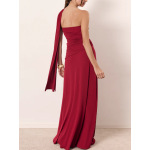 Solid Color Strapless Spliced Flowing Ribbon Long Dress
