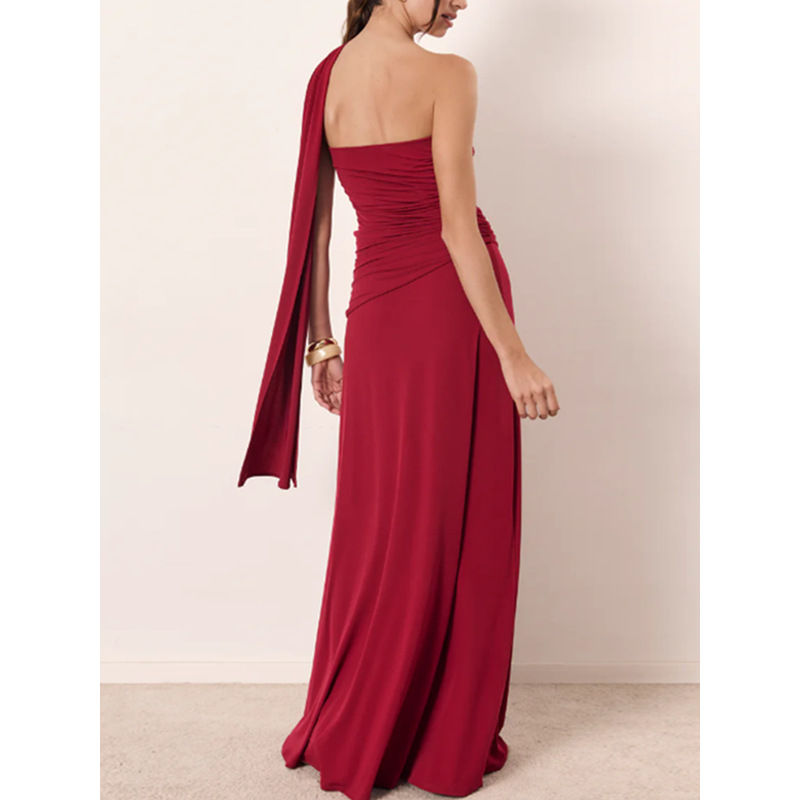Solid Color Strapless Spliced Flowing Ribbon Long Dress