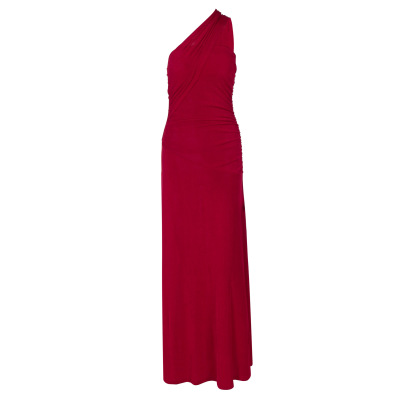 Solid Color Strapless Spliced Flowing Ribbon Long Dress 01