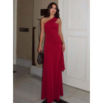 Solid Color Strapless Spliced Flowing Ribbon Long Dress