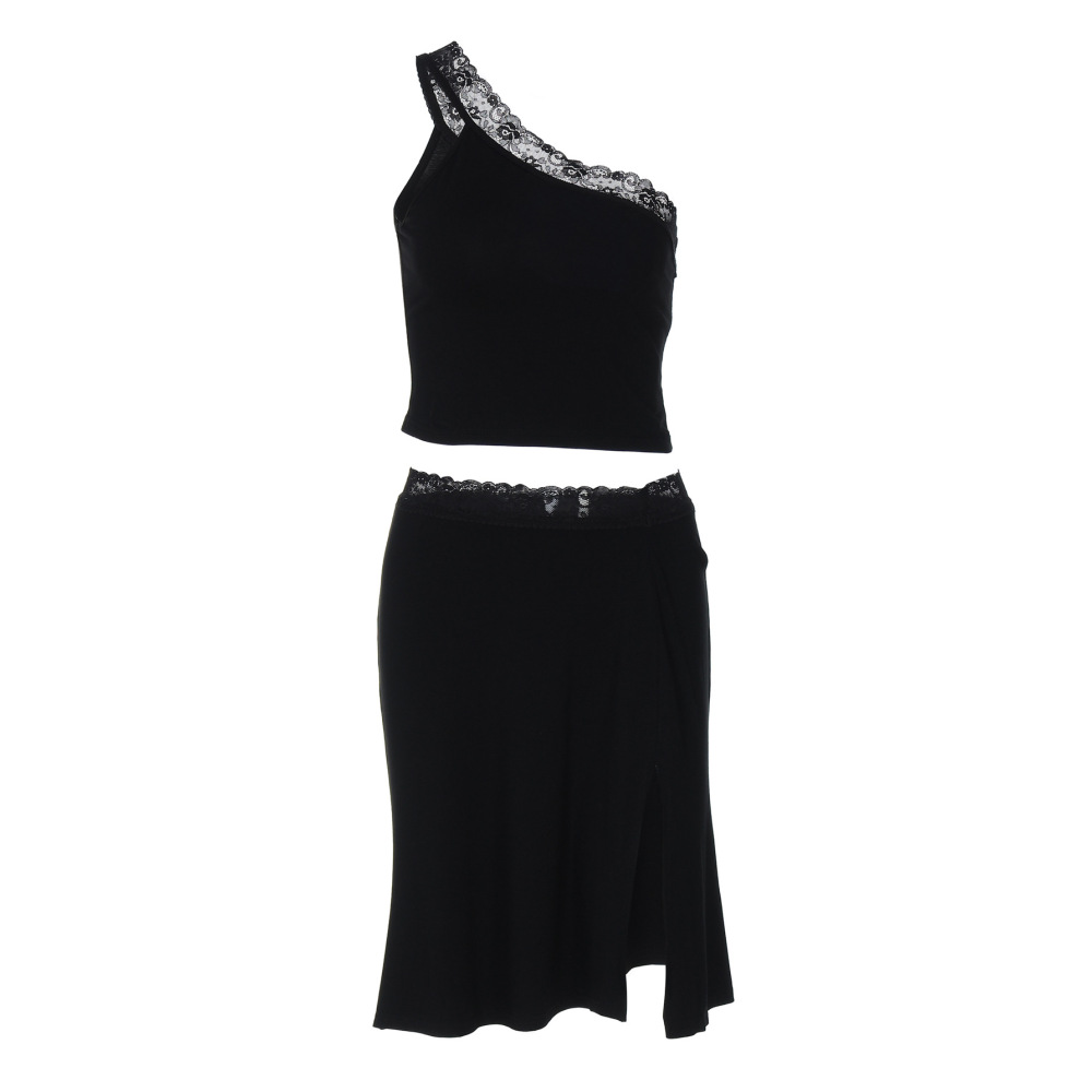 Off - the - Shoulder Lace - Trimmed Bodysuit & Split Skirt Set