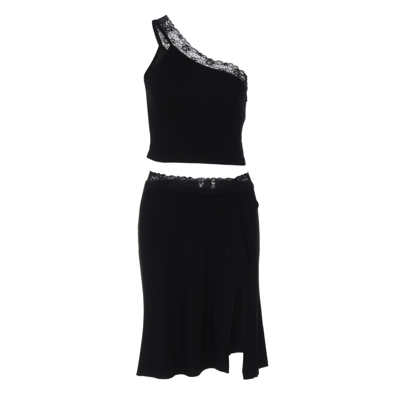Off - the - Shoulder Lace - Trimmed Bodysuit & Split Skirt Set